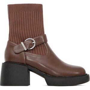 Newbella Women Brown Two Tone Strap Casual Non Slip Sole Boot with Arch Support